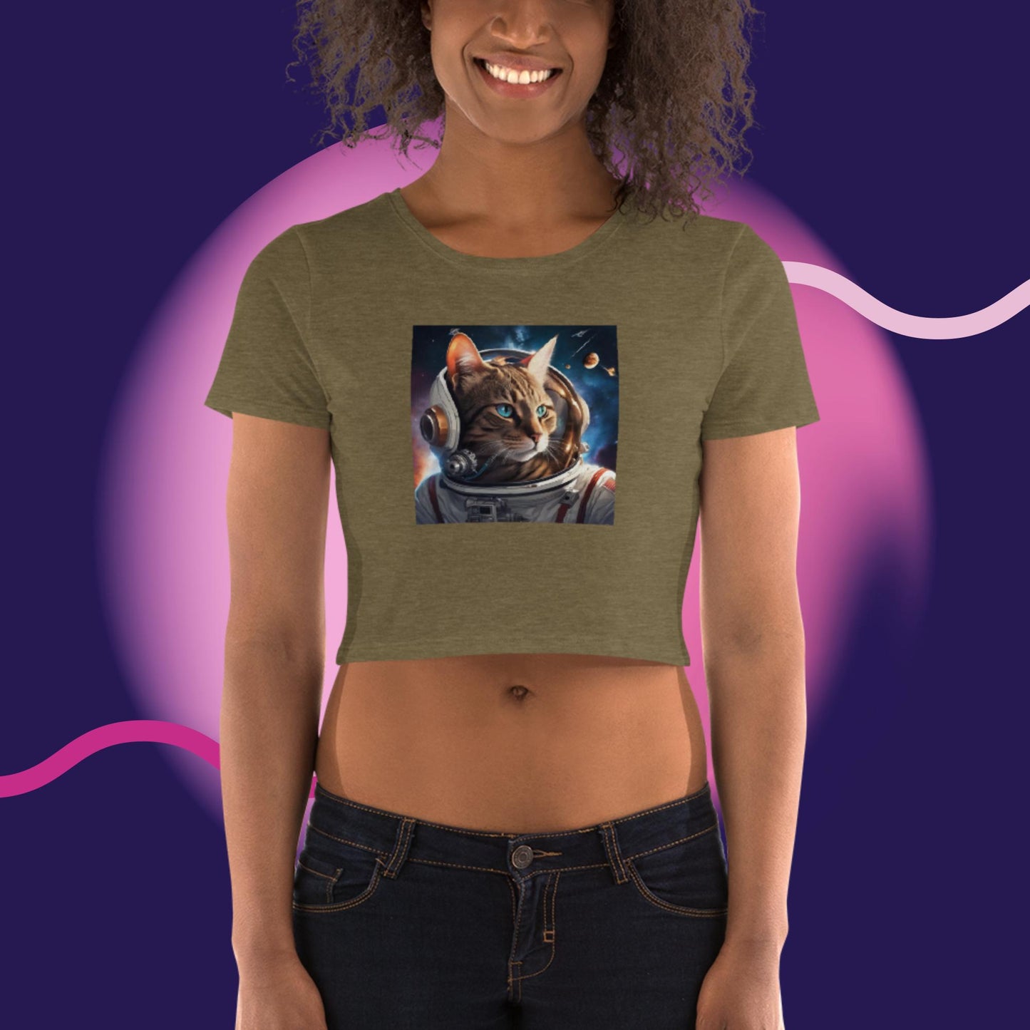 "Astronaut Cat Odyssey" Women's Crop Top T-Shirt