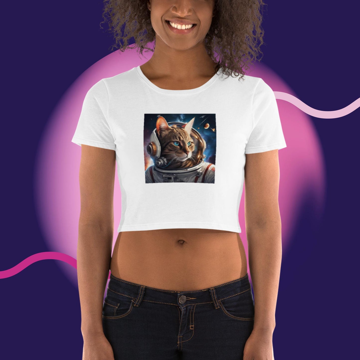 "Astronaut Cat Odyssey" Women's Crop Top T-Shirt